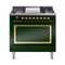 ILVE Nostalgie II Noblesse 36-Inch Propane Gas Dual Fuel Range and Solid Door Oven in Emerald Green with Brass Trim (UN36FQNMPEGGLP)