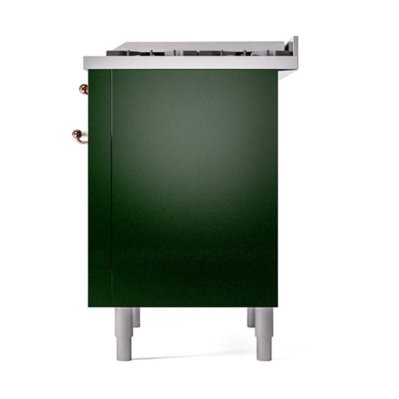 ILVE Nostalgie II Noblesse 36-Inch Dual Fuel Range and Solid Door Oven in Emerald Green with Copper Trim (UN36FQNMPEGP)