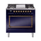 ILVE Nostalgie II Noblesse 36-Inch Dual Fuel Range and Solid Door Oven in Midnight Blue with Bronze Trim (UN36FQNMPMBB)