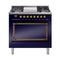 ILVE Nostalgie II Noblesse 36-Inch Propane Gas Dual Fuel Range and Solid Door Oven in Midnight Blue with Bronze Trim (UN36FQNMPMBBLP)