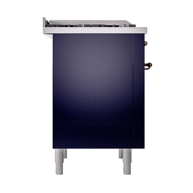ILVE Nostalgie II Noblesse 36-Inch Dual Fuel Range and Solid Door Oven in Midnight Blue with Bronze Trim (UN36FQNMPMBB)