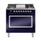 ILVE Nostalgie II Noblesse 36-Inch Propane Gas Dual Fuel Range and Solid Door Oven in Midnight Blue with Chrome Trim (UN36FQNMPMBCLP)