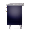 ILVE Nostalgie II Noblesse 36-Inch Natural Gas Dual Fuel Range and Solid Door Oven in Midnight Blue with Brass Trim (UN36FQNMPMBG)