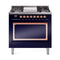 ILVE Nostalgie II Noblesse 36-Inch Dual Fuel Range and Solid Door Oven in Midnight Blue with Copper Trim (UN36FQNMPMBP)