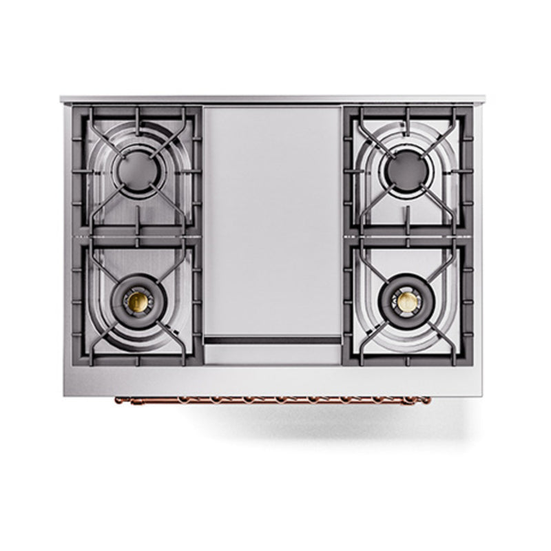 ILVE Nostalgie II Noblesse 36-Inch Dual Fuel Range and Solid Door Oven in Midnight Blue with Copper Trim (UN36FQNMPMBP)