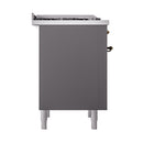 ILVE Nostalgie II Noblesse 36-Inch Natural Gas Dual Fuel Range and Solid Door Oven in Matte Graphite with Bronze Trim (UN36FQNMPMGB)