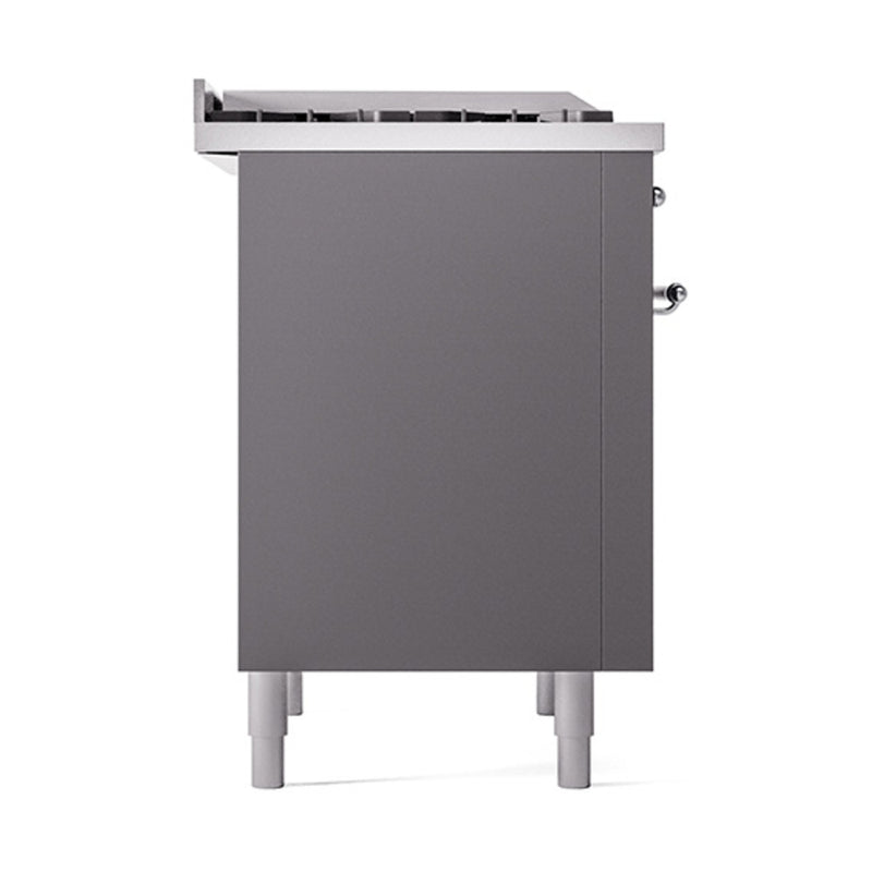 ILVE Nostalgie II Noblesse 36-Inch Dual Fuel Range and Solid Door Oven in Matte Graphite with Chrome Trim (UN36FQNMPMGC)