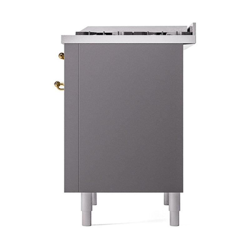 ILVE Nostalgie II Noblesse 36-Inch Dual Fuel Range and Solid Door Oven in Matte Graphite with Brass Trim (UN36FQNMPMGG)