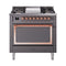 ILVE Nostalgie II Noblesse 36-Inch Natural Gas Dual Fuel Range and Solid Door Oven in Matte Graphite with Copper Trim (UN36FQNMPMGP)