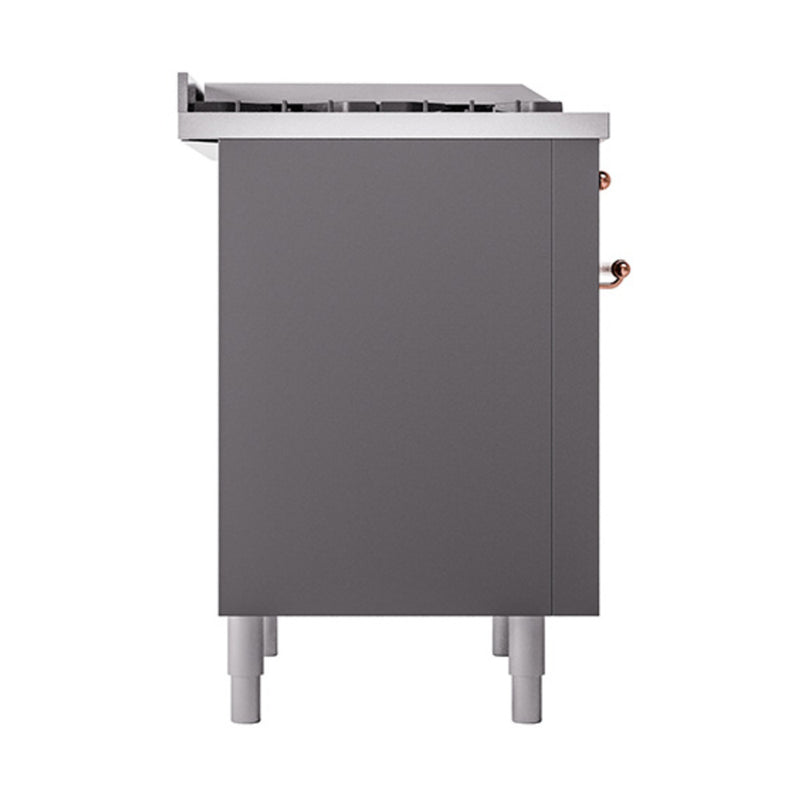 ILVE Nostalgie II Noblesse 36-Inch Dual Fuel Range and Solid Door Oven in Matte Graphite with Copper Trim (UN36FQNMPMGP)