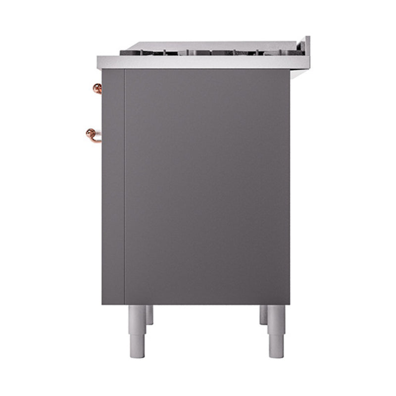 ILVE Nostalgie II Noblesse 36-Inch Dual Fuel Range and Solid Door Oven in Matte Graphite with Copper Trim (UN36FQNMPMGP)