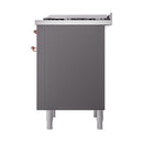 ILVE Nostalgie II Noblesse 36-Inch Natural Gas Dual Fuel Range and Solid Door Oven in Matte Graphite with Copper Trim (UN36FQNMPMGP)
