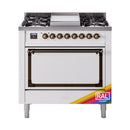 ILVE Nostalgie II Noblesse 36-Inch Natural Gas Dual Fuel Range and Solid Door Oven in Custom RAL with Bronze Trim (UN36FQNMPRAB)
