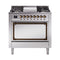 ILVE Nostalgie II Noblesse 36-Inch Propane Gas Dual Fuel Range and Solid Door Oven in Stainless Steel with Bronze Trim (UN36FQNMPSSBLP)