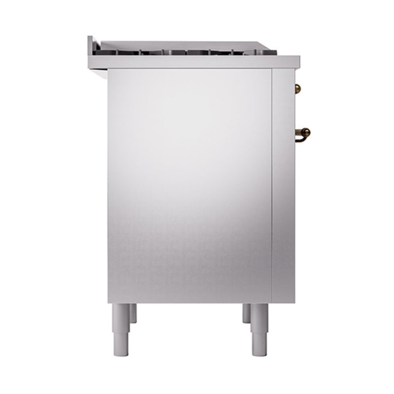 ILVE Nostalgie II Noblesse 36-Inch Dual Fuel Range and Solid Door Oven in Stainless Steel with Bronze Trim (UN36FQNMPSSB)
