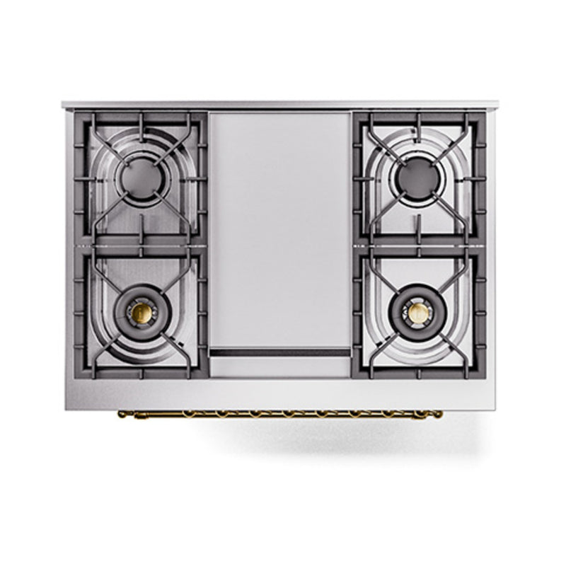 ILVE Nostalgie II Noblesse 36-Inch Dual Fuel Range and Solid Door Oven in Stainless Steel with Brass Trim (UN36FQNMPSSG)