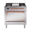 ILVE Nostalgie II Noblesse 36-Inch Propane Gas Dual Fuel Range and Solid Door Oven in Stainless Steel with Copper Trim (UN36FQNMPSSPLP)