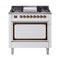 ILVE Nostalgie II Noblesse 36-Inch Dual Fuel Range and Solid Door Oven in White with Bronze Trim (UN36FQNMPWHB)