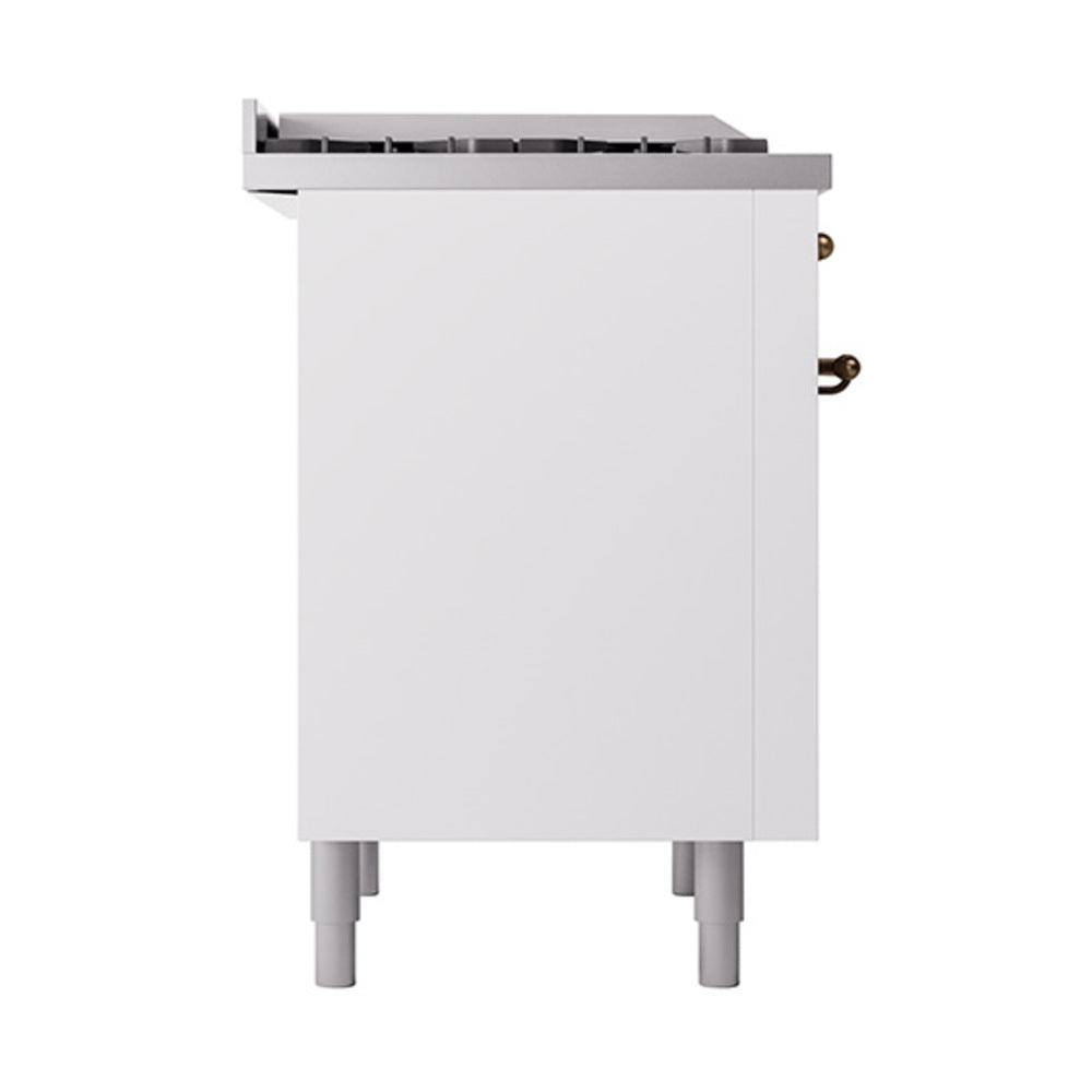 White range side panel with bronze gas fittings and vented cooktop trim
