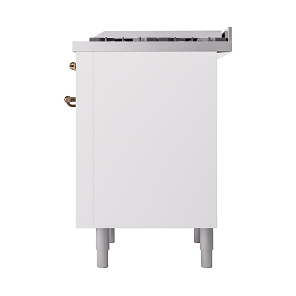 White range back panel view with bronze gas fittings and vented top edge