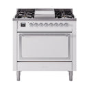 ILVE Nostalgie II Noblesse 36-Inch Propane Gas Dual Fuel Range and Solid Door Oven in White with Chrome Trim (UN36FQNMPWHCLP)