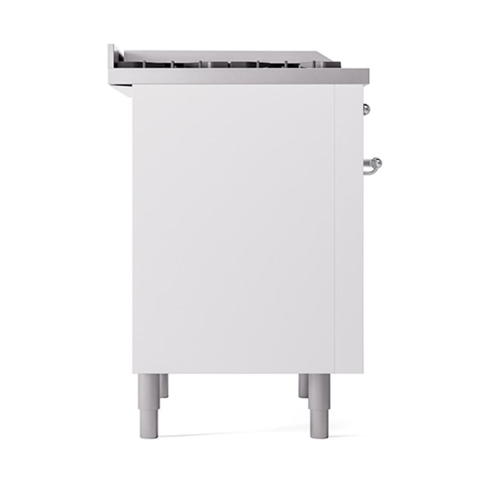 White oven panel with chrome handles and four leveling legs