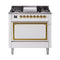 ILVE Nostalgie II Noblesse 36-Inch Dual Fuel Range and Solid Door Oven in White with Brass Trim (UN36FQNMPWHG)