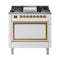 ILVE Nostalgie II Noblesse 36-Inch Propane Gas Dual Fuel Range and Solid Door Oven in White with Brass Trim (UN36FQNMPWHGLP)