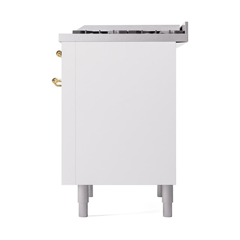 ILVE Nostalgie II Noblesse 36-Inch Dual Fuel Range and Solid Door Oven in White with Brass Trim (UN36FQNMPWHG)