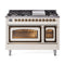 ILVE Nostalgie II Noblesse 48-Inch Freestanding Natural Gas Dual Fuel Range in Antique White with Bronze Trim (UN48FNMPAWB)