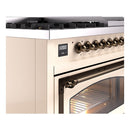 ILVE Nostalgie II Noblesse 48-Inch Freestanding Natural Gas Dual Fuel Range in Antique White with Bronze Trim (UN48FNMPAWB)