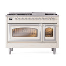 ILVE Nostalgie II Noblesse 48-Inch Dual Fuel Freestanding Range in Antique White with Chrome Trim (UN48FNMPAWCLP)
