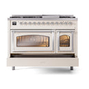 ILVE Nostalgie II Noblesse 48-Inch Freestanding Natural Gas Dual Fuel Range in Antique White with Chrome Trim (UN48FNMPAWC)