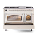 ILVE Nostalgie II Noblesse 48-Inch Dual Fuel Freestanding Range in Antique White with Chrome Trim (UN48FNMPAWCLP)