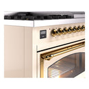 ILVE Nostalgie II Noblesse 48-Inch Freestanding Natural Gas Dual Fuel Range in Antique White with Brass Trim (UN48FNMPAWG)