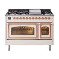 ILVE Nostalgie II Noblesse 48-Inch Freestanding Natural Gas Dual Fuel Range in Antique White with Copper Trim (UN48FNMPAWP)