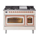 ILVE Nostalgie II Noblesse 48-Inch Freestanding Natural Gas Dual Fuel Range in Antique White with Copper Trim (UN48FNMPAWP)