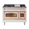 ILVE Nostalgie II Noblesse 48-Inch Freestanding Natural Gas Dual Fuel Range in Antique White with Copper Trim (UN48FNMPAWP)