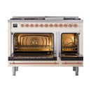 ILVE Nostalgie II Noblesse 48-Inch Freestanding Natural Gas Dual Fuel Range in Antique White with Copper Trim (UN48FNMPAWP)