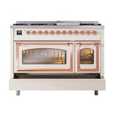 ILVE Nostalgie II Noblesse 48-Inch Dual Fuel Freestanding Range in Antique White with Copper Trim (UN48FNMPAWPLP)