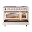 ILVE Nostalgie II Noblesse 48-Inch Freestanding Natural Gas Dual Fuel Range in Antique White with Copper Trim (UN48FNMPAWP)