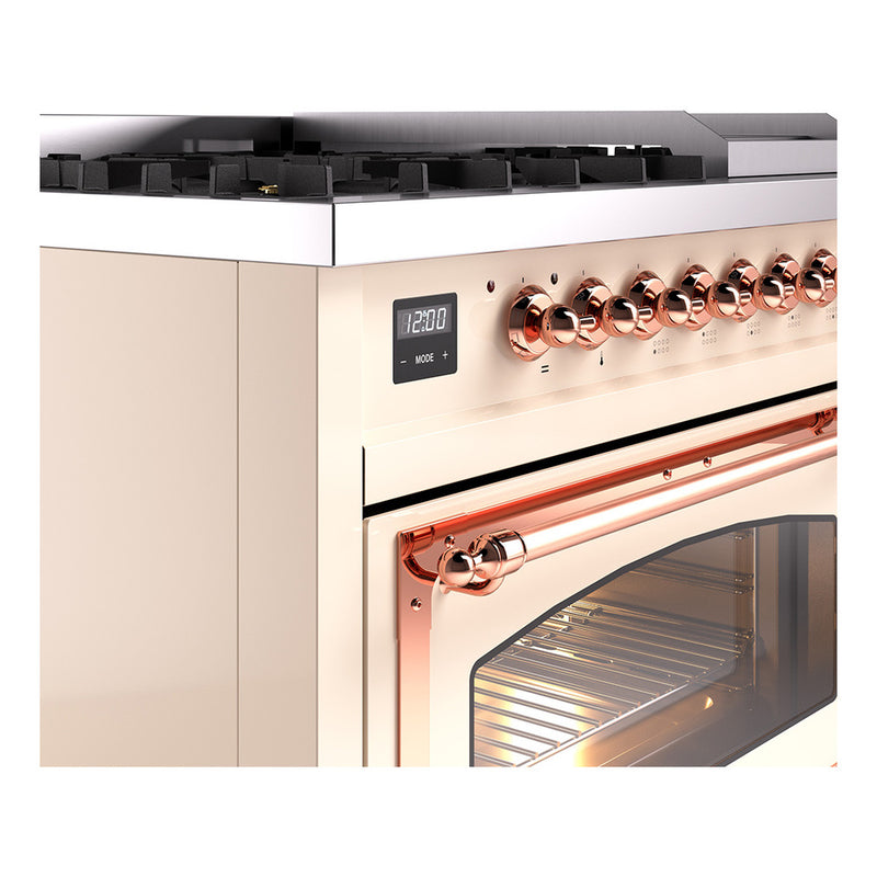 ILVE Nostalgie II Noblesse 48-Inch Dual Fuel Freestanding Range in Antique White with Copper Trim (UN48FNMPAWP)