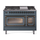 ILVE Nostalgie II Noblesse 48-Inch Dual Fuel Freestanding Range in Blue Grey with Bronze Trim (UN48FNMPBGBLP)
