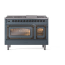 ILVE Nostalgie II Noblesse 48-Inch Dual Fuel Freestanding Range in Blue Grey with Bronze Trim (UN48FNMPBGBLP)