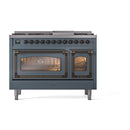 ILVE Nostalgie II Noblesse 48-Inch Freestanding Natural Gas Dual Fuel Range in Blue Grey with Bronze Trim (UN48FNMPBGB)