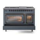 ILVE Nostalgie II Noblesse 48-Inch Dual Fuel Freestanding Range in Blue Grey with Bronze Trim (UN48FNMPBGBLP)