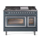 ILVE Nostalgie II Noblesse 48-Inch Freestanding Natural Gas Dual Fuel Range in Blue Grey with Chrome Trim (UN48FNMPBGC)