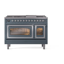 ILVE Nostalgie II Noblesse 48-Inch Dual Fuel Freestanding Range in Blue Grey with Chrome Trim (UN48FNMPBGCLP)