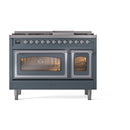 ILVE Nostalgie II Noblesse 48-Inch Freestanding Natural Gas Dual Fuel Range in Blue Grey with Chrome Trim (UN48FNMPBGC)