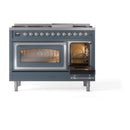 ILVE Nostalgie II Noblesse 48-Inch Dual Fuel Freestanding Range in Blue Grey with Chrome Trim (UN48FNMPBGCLP)